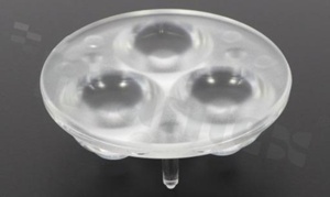 Lens for LED high power; angle: 23 to 40 degrees FWHM; Number of LEDs: 3; Dimensions: round 50mm; Height: 14.5mm; meterial: PMMA; Fastening: glue; pin