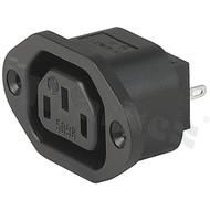 Gniazdo zasilające AC IEC 60320 F, klasa ochronności I; montaż: do panela, śrubowe; wyprowadzenia konektorowe QC 6,3x0,8mm; kolor czarny; IP20; 10A, 250VAC
