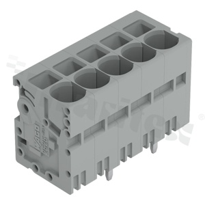 Listwa zaciskowa do PCB; przewód-płytka; na przewód 0.2 - 10.0 mm2 (24-8AWG); raster 7.5 mm; 5-torowa.; kąt ułożenia przewodu względem płytki: 90; Push-in; szary; 600V/38A