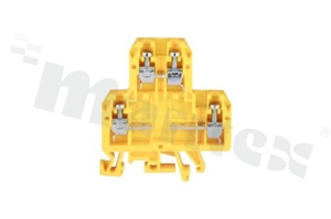 Złączka szynowa;2-poziomowa;3 zaciskowa na przewód 0,5-4mm2; zacisk śrubowy; żółta; na szyne DIN; 690V/32A