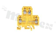 Installation terminal block; 2-level; 3-contacts; for wire 0,5-4mm2; screw terminal; yellow; Din rail; 690v/32A