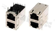Modular jack, stacked, 2xRJ45; 8-contacts; THT; side entry; shielded; with integrated transformer 10/100 Base-T; 6u" Au