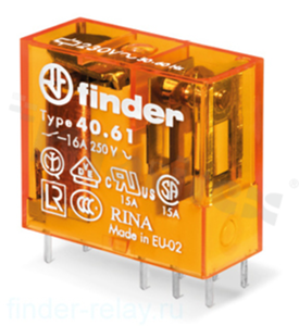 Electromagnetic relay; contact rating current 16A; coil voltage 24VAC; 1 changeover contact (1C); coil power 1.2VA; 16A/250VAC,16A/24VDC; mounting: PCB, socket
