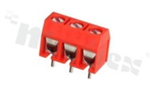 Listwa zaciskowa do PCB; w rastrze 5.00mm; 3-torowa; pionowa; na przewód 1.5mm2 (AWG 26-14); ze śrubami na wkrętak płaski; klatka mosiężna; czerwona; UL 300V/20A, TUV 250V/17.5A