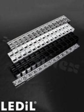 Lens for LED high power; angle: 26 to 58 degrees FWHM; Number of LEDs: 14; Dimensions: 280x21mm; Height: 13.3mm; meterial: PMMA; Fastening: pin; screw; snaps