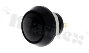 Push button switch; monostable; 12mm; solder terminals; aluminium; black button; IP65