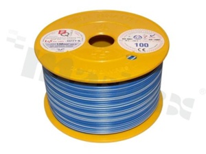 Przewód pojedynczy LGY/H05V-K; z wielodrutową miedzianą żyłą; niebieski/biały; przekrój 1.50mm2; AWG 16; 500V; -40+105 st.C; 100m.