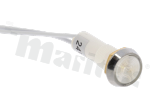 Lampka sygnalizacyjna; 10mm; wyprowadzone przewody; plastik; podświetlenie białe; LED 24V