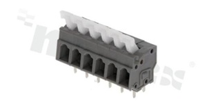 Listwa zaciskowa do PCB; w rastrze 5.00mm; 6-torowa; poziome wejście przewodu; na przewód 0.2-2.5mm2 (28-12 AWG); ze stykiem sprężynowym; szara; UL 300V/15A