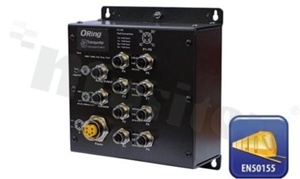 EN50155 8-port managed PoE Ethernet switch with 4x10/100Base-T(X) P.S.E. and 4x10/100/base-T(X); M12 connector; oper. temp.: operating temperature -40+70 deg.C; supply 48VDC