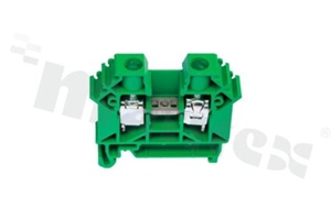 Złączka szynowa; 1-poziomowa; 2-zaciskowa na przewód 0,5-10,0mm2; zacisk śrubowy; zielona; na szyne DIN; 1000V/57A