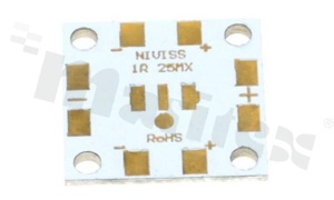 MCPCB, thermal conductivity 1.5W/(m*K), thickness: 2mm, number of layers - 1, white soldermask, legend color: gold, size: square 25mm, pad cover: gold; for Cree MX LEDs, /20