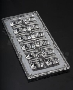 Lens for LED high power; mid power; angle: asymmetric; Number of LEDs: 12; Dimensions: 173x71mm; Height: 13mm; meterial: PMMA; silicone; Fastening: screw