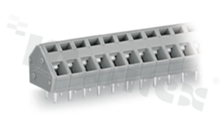 PCB terminal block; in 5.0/5.08mm raster; 4-track; oblique entry; for 0.08-2.50mm2 (28-12 AWG) wire; with spring contact; grey; UL: 300V/15A