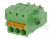 Pluggable terminal block; 3.50mm pitch; 3-ways; female; for wire 1.50mm2 (28-16AWG); wire insertion direction same as plug-in direction;  with fixing screw; p.bronze contacts; spring clamp; brass cage; UL 300/8A TUV 250/12A
