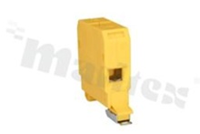 Installation terminal block; 1-level; 2-contacts; for wire 4-25mm2; screw terminal; yellow-green; Din rail; 690V/101A