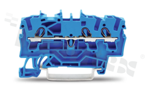 Złączka instalacyjna; 1-poziomowa; przelotowa; 3-zaciskowa na przewód 0.25-4.0mm2 (22-12AWG); ze stykiem sprężynowym; niebieska; na szynę DIN; 800V/24A