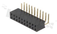 Listwa stykowa do PCB; w rastrze 2.54mm; 2x10 styków; montaż: THT; żeńska; kątowa; dwurzędowe 