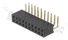 Pin Header; pitch 2.54mm; 2x10 pins; assembly: THT; female; angled; single row