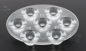 Lens for LED high power; angle: 45 degrees ; Number of LEDs: 7; Dimensions: round 67mm; Height: 13.4mm; material: PMMA; PC; Fastening: screw