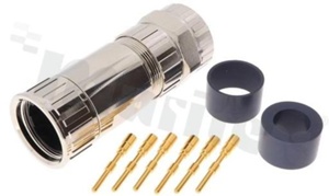 Plug M23; 6 pins; male; straight; 28A; for cable; crimp termination; IP67