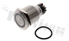 Push button switch; bistable; 25mm; screws terminals; stainless steel; ring blue illumantion; IP67.