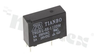 Electromagnetic relay; contact rating current 5A; coil voltage 12VDC; make contact (1A); coil power 200mW; 5A/28VDC; 5A/250VAC