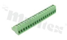 Listwa zaciskowa rozłączalna; w rastrze 5.00mm; 18-torowa żeńska; na przewód 2.5mm2 (28-12AWG); kierunek wtykania równoległy do osi przewodów; styki z fosforobrązu; mosiężna klatka przewodu; UL 300V/16A