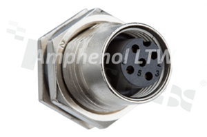 Gniazdo panelowe NMEA2000, 5-stykowe, żeńskie, metalowe, 4A, z nakrętką z przodu, lutowane, IP68, UL