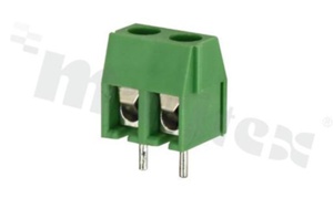 Listwa zaciskowa do PCB; w rastrze 3.96mm; 2-torowa; pionowa; na przewód 1.0mm2 (AWG 24-18); ze śrubami na wkrętak płaski; klatka mosiężna; zielona; UL 300V/7A