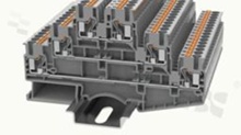 Installation terminal block; 3-level; through; 6-contacts for wire 0.2-4.0mm2 (26-12AWG); spring-loaded; grey; for DIN rail; 500V/20A