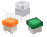 Personalizowany przełącznik Tact Switch z podświetleniem; SMD lub THT; wymiary korpusu 10.0x10.0; pionowy; o sile nacisku 160gf lub 250gf.
