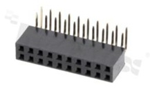 Listwa stykowa do PCB; w rastrze 2.54mm; 2x10 styków; montaż: THT; żeńska; kątowa; dwurzędowe