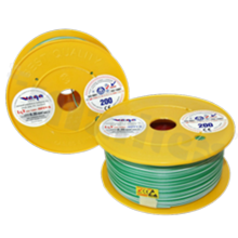 Przewód pojedynczy LGY/H05V-K; z wielodrutową miedzianą żyłą; zielony/biały; przekrój 0.35mm2; AWG 22; 500V; -40+105 st.C; 200m.