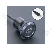 Gniazdo USBC3.1; żeńskie; otwór montażowy 22mm; podłączenie na wtyk USBC2.0 męski; długosć przewodu 100cm; korpus czarny; stop aluminium.