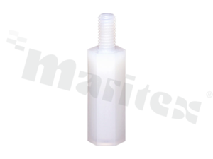 Tulejka dystansowa; plastikowa; sześciokątna; gwint M3x0.5 wewnętrzny-zewnętrzny; wysokość dystansu 7.0mm