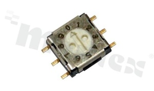 Miniaturowy przełącznik kodujący; 10-pozycyjny BCD; 7.2x9.6mm; poziomy; bez pokrętła; montaż SMD