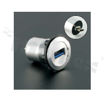 Gniazdo USB3.1; żeńskie; otwór montażowy 22mm; podłączenie na wtyk USB3.1 męski; długosć przewodu 60cm; korpus srebrny; stop aluminium.