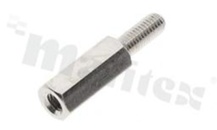 Screwed brass spacer sleeve; Int. thread: M3; Ext. thread: M3; 12mm