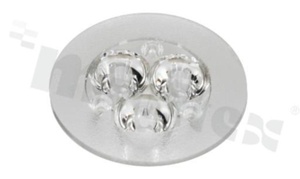 Lens for LED high power; angle: 18 degrees ; Number of LEDs: 3; Dimensions: round 35mm; Height: 10.7mm; material: PMMA; Fastening: glue; frame