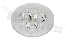 Soczewka do diod LED high power; kąt rozsyłu: 18 stopni FWHM; ilość diod: 3; rozmiar: okrąg 35mm; wysokość: 10.7mm; rodzaj materiału: PMMA; sposób mocowania: klej; ramka