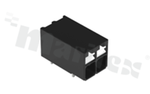 Listwa zaciskowa do PCB; w rastrze 3.50mm; 2-torowa; poziome wejście przewodu; na przewód 0.14-1.50mm2 (28-16AWG); ze stykiem sprężynowym; czarna; 300V/14A