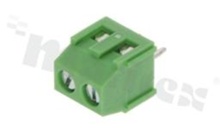 Listwa zaciskowa do PCB; w rastrze 3.81mm; 2-torowa; pionowa; na przewód 1.0mm2 (AWG 16-28); z ruchomą osłoną przewodu; ze śrubą na wkrętak płaski; klatka mosiężna; zielona; UL 300V/10A, 130V/10.5A