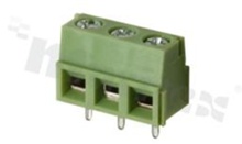 Listwa zaciskowa do PCB; w rastrze 5.00mm; 3-torowa; pionowa; na przewód 1.5mm2 (AWG 22-14); z ruchomą osłoną przewodu; ze śrubami na wkrętak krzyżakowy; klatka mosiężna; zielona; UL 250V/16A