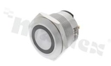 Push button switch; monostable; 19mm; solder terminals; stainless steel; ring red illumination; IP67.