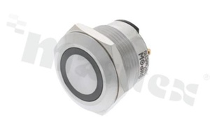 Push button switch; monostable; 19mm; solder terminals; stainless steel; ring red illumination; IP67.