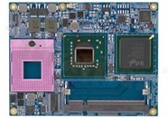 Intel Core 2 DuoCOM Express Module with Intel GME965 + ICH8-MChipset; Dual View; 2-CH LVDS; 4 PCI; 5 PCIe x1; 1 PCIe x16; 3 SATA; 8 USB; 8-bit GPIO