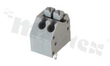 Listwa zaciskowa do PCB; w rastrze 3.50mm; 2-torowa; skośne wejście przewodu; na przewód 0.20-1.00mm2 (28-18 AWG); ze stykiem sprężynowym; szara; UL 300V/10A, TUV 250V/10.5A