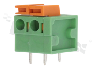 Listwa zaciskowa do PCB; w rastrze 5.08mm; 2-torowa; poziome wejście przewodu; na przewód 0.2-1.50mm2 (AWG 16-22); ze stykiem sprężynowym; zielona; UL 300V/10A