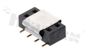 Listwa stykowa żeńska do PCB; w rastrze 2.54mm; dwurzędowa 2x4 styków; montaż: SMD; prosta z wejściem od góry i od dołu; wysokość 3.65mm